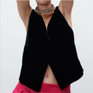 Zara Combination Black Velvet Vest Size S